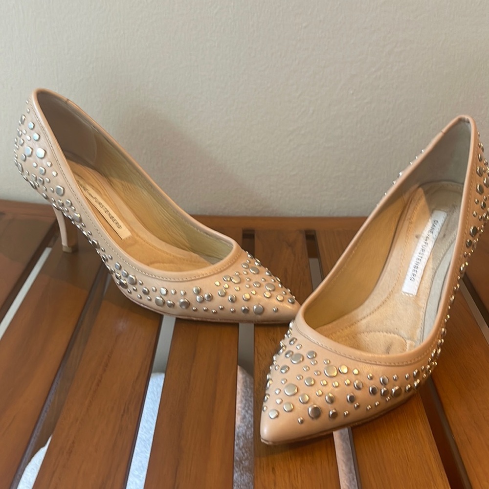 Diane von Furstenberg nude embellished kitten heels